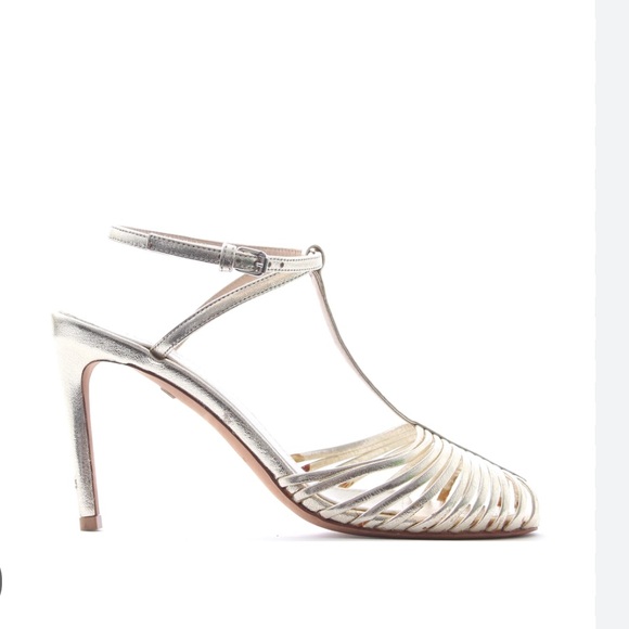 Giambattista Valli T-strap caged peep toe pale golden hint Sandal Eu 37.5 US 7.5 - Picture 1 of 17